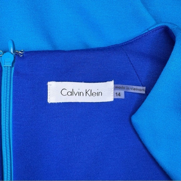 Calvin Klein Ruched Stretch Sheath Dress Blue Teal Size 14 - Picture 8 of 10